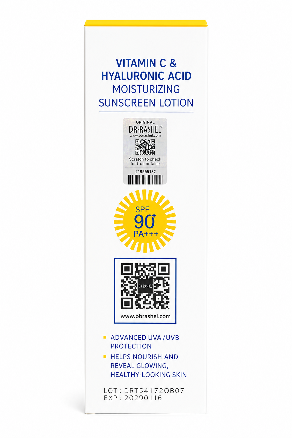 DR. RASHEL Vitamin C & Hyaluronic Acid Moisturizing Sunscreen Lotion with SPF 90 PA++++.