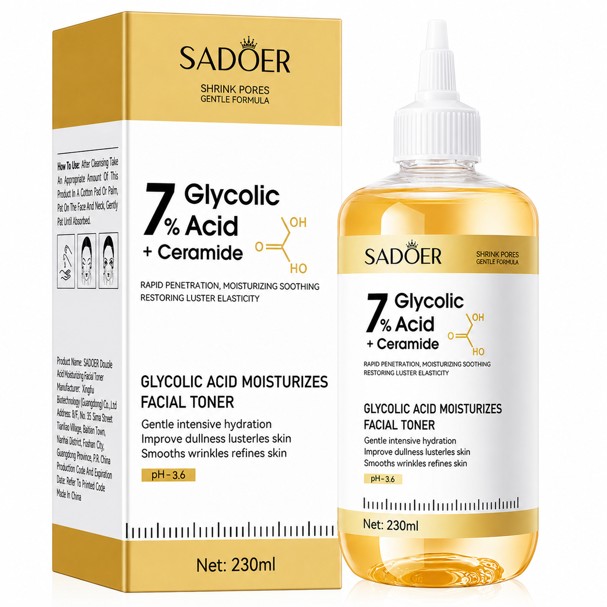 SADOER 7% Glycolic Acid + Ceramide Facial Toner (230ml)