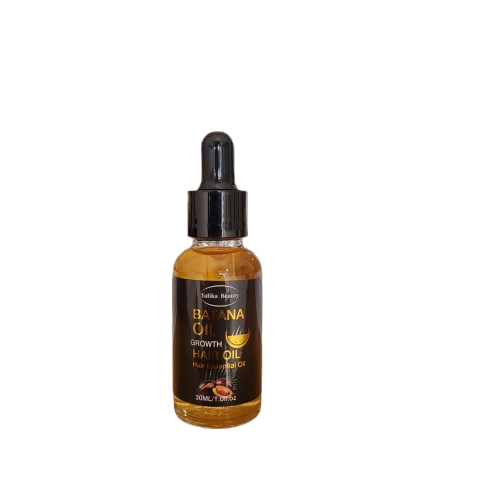 Bottle of banana oil hair growth oil on a white background
