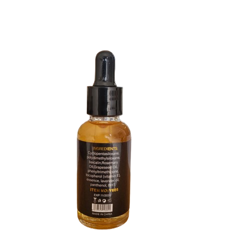 Bottle with a dropper and dark label on a white background