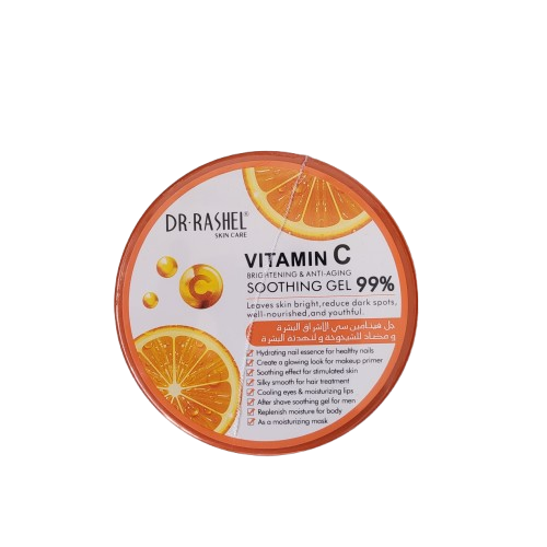 Dr. Rashel Vitamin C Soothing Gel container with orange slices on a white background