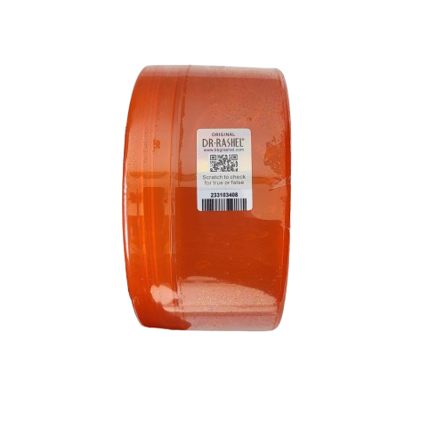 Orange roll of tape with a label on a white background