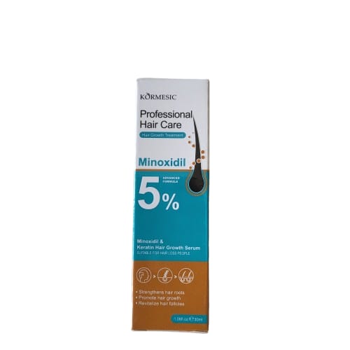 Kormesic Minoxidil hair care product packaging on a FRONT VIEW