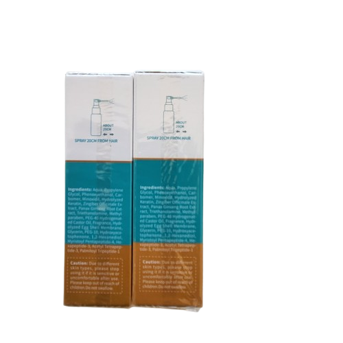 Two boxes of a hair care product with text Side View