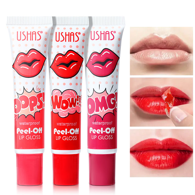 Three tubes of Ushas Peel-Off Lip Gloss 