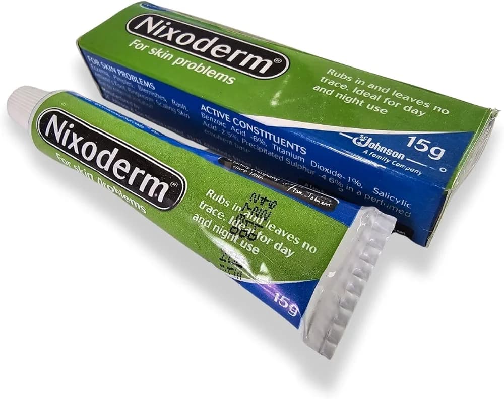 Nixoderm tube and box on a white background