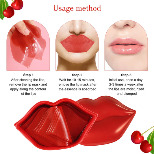 Lip mask usage method with steps and product on a white background