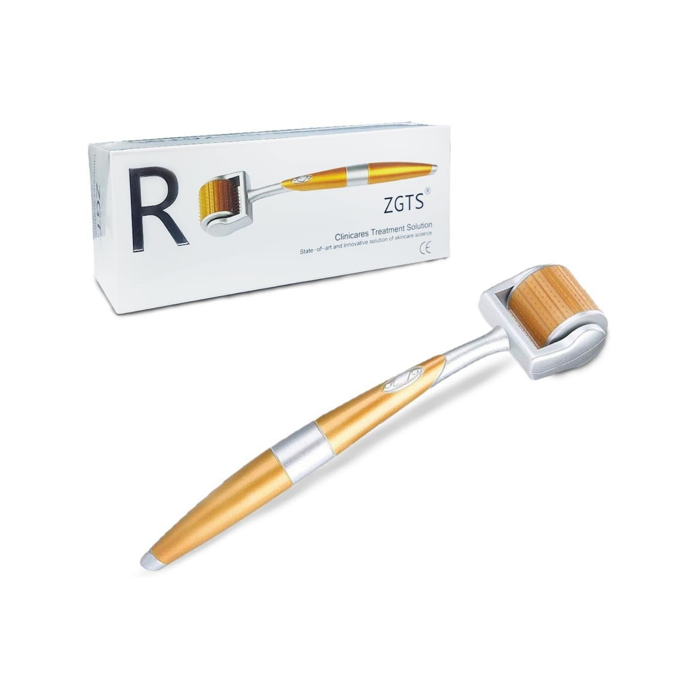  dermal roller pen tool with a metallic gold and silver handle a