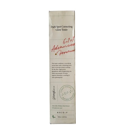 Axis-Y Dark Spot Correcting Glow Toner packaging on a white background