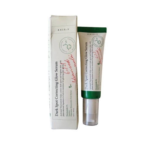 Axis-V Dark Spot Correcting Glow Serum with packaging on a white background